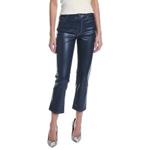 Staud Elliot Blue Vegan Leather High Rise Cropped Flared Casual Pants Size 00